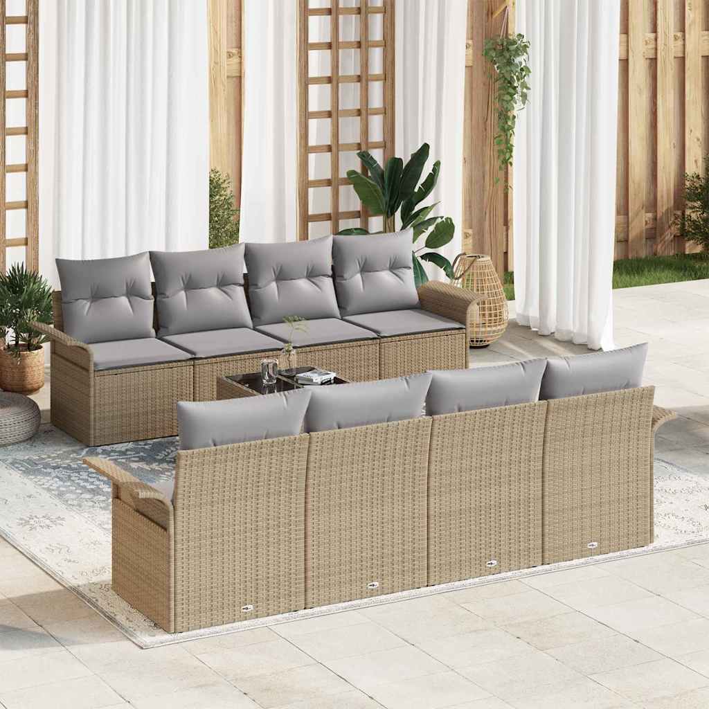 Gartensofa-set mit Kissen 9 pcs Beige Poly-Rattan