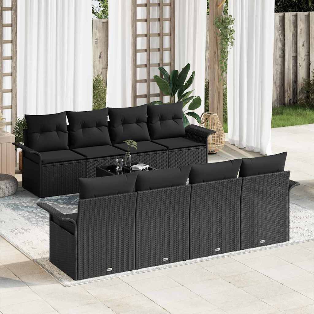 Gartensofa-set 9 stk. Schwarz Poly-Rattan