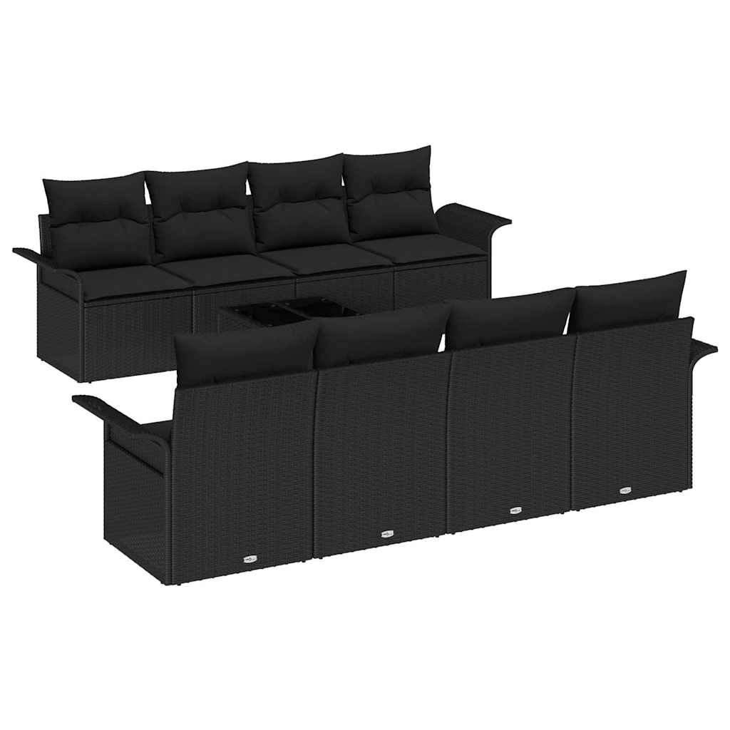 Gartensofa-set 9 stk. Schwarz Poly-Rattan