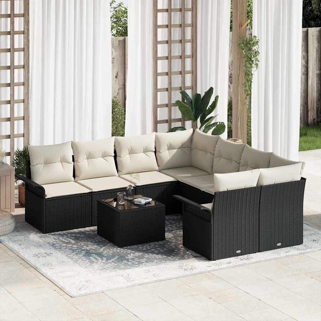Gartensofa-set 9 stk. Schwarz Poly-Rattan