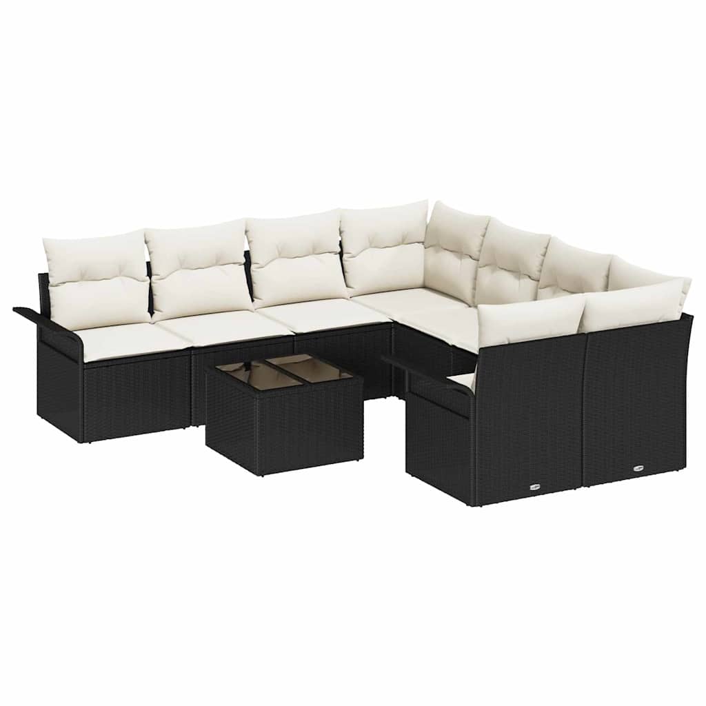 Gartensofa-set 9 stk. Schwarz Poly-Rattan