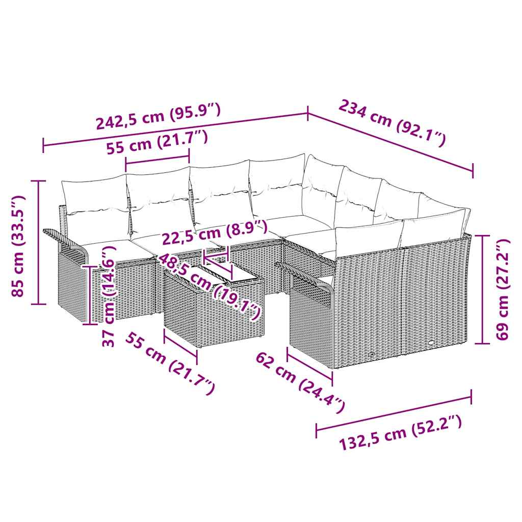 Gartensofa-set 9 stk. Schwarz Poly-Rattan