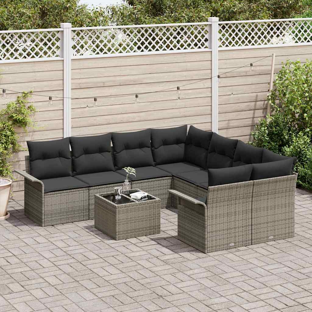 Gartensofa-set 9 Stk. Grau Poly-Rattan