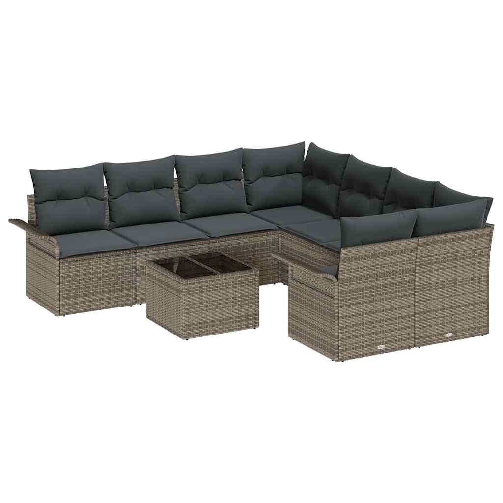 Gartensofa-set 9 Stk. Grau Poly-Rattan