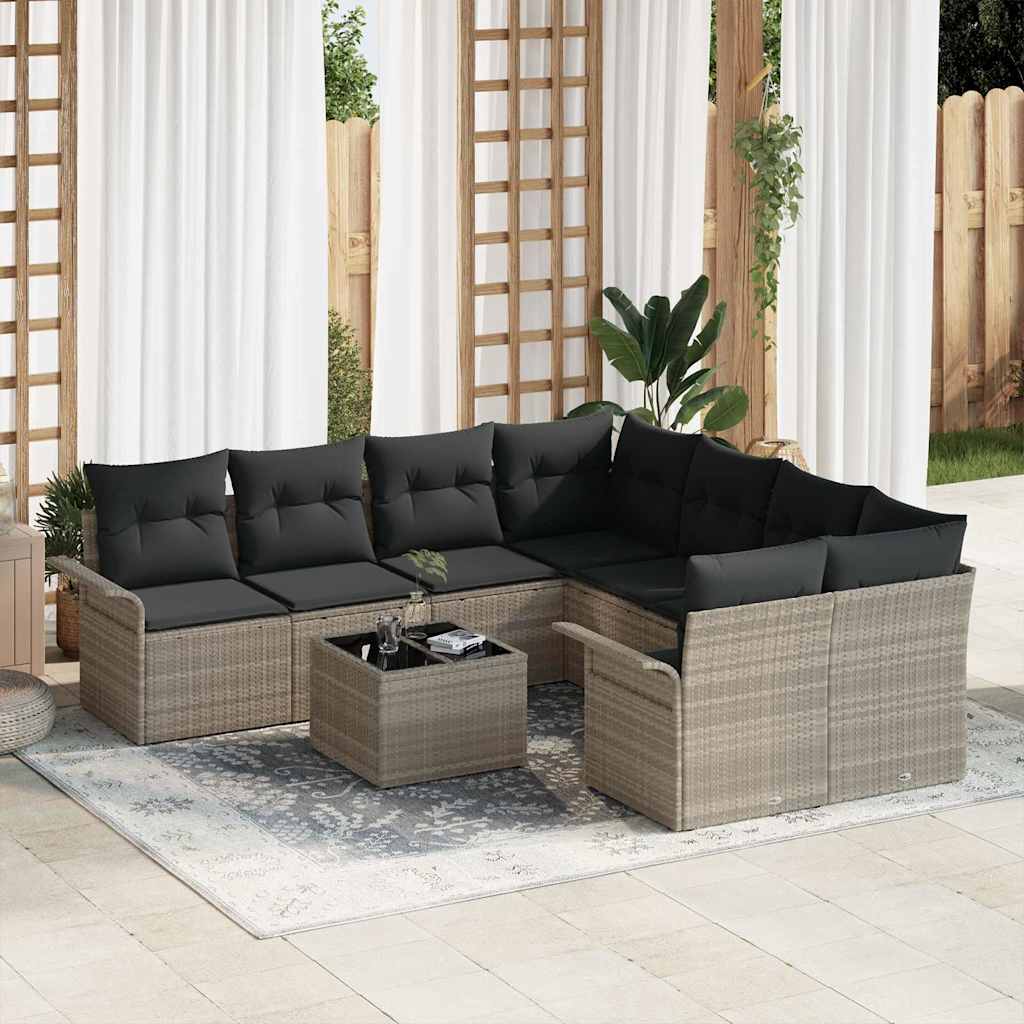 Gartensofa-set mit Kissen 9 pcs Hellgrau Poly-Rattan