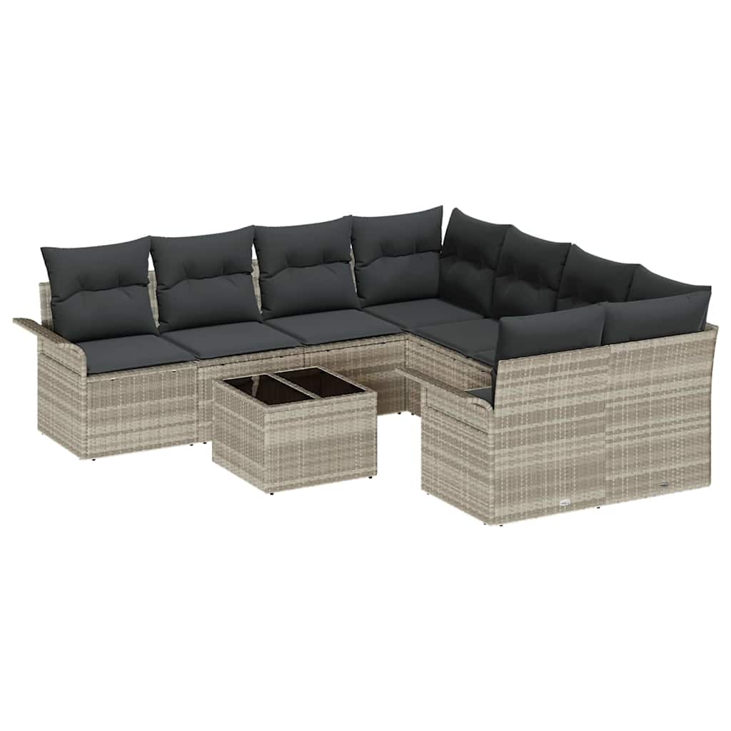 Gartensofa-set mit Kissen 9 pcs Hellgrau Poly-Rattan