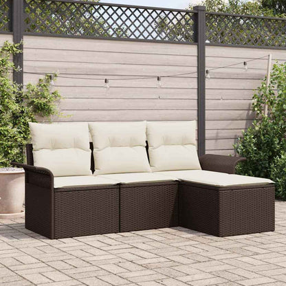 Sofa Set 4 stk. 4-Sitzanzahl Braun und Creme Poly-Rattan