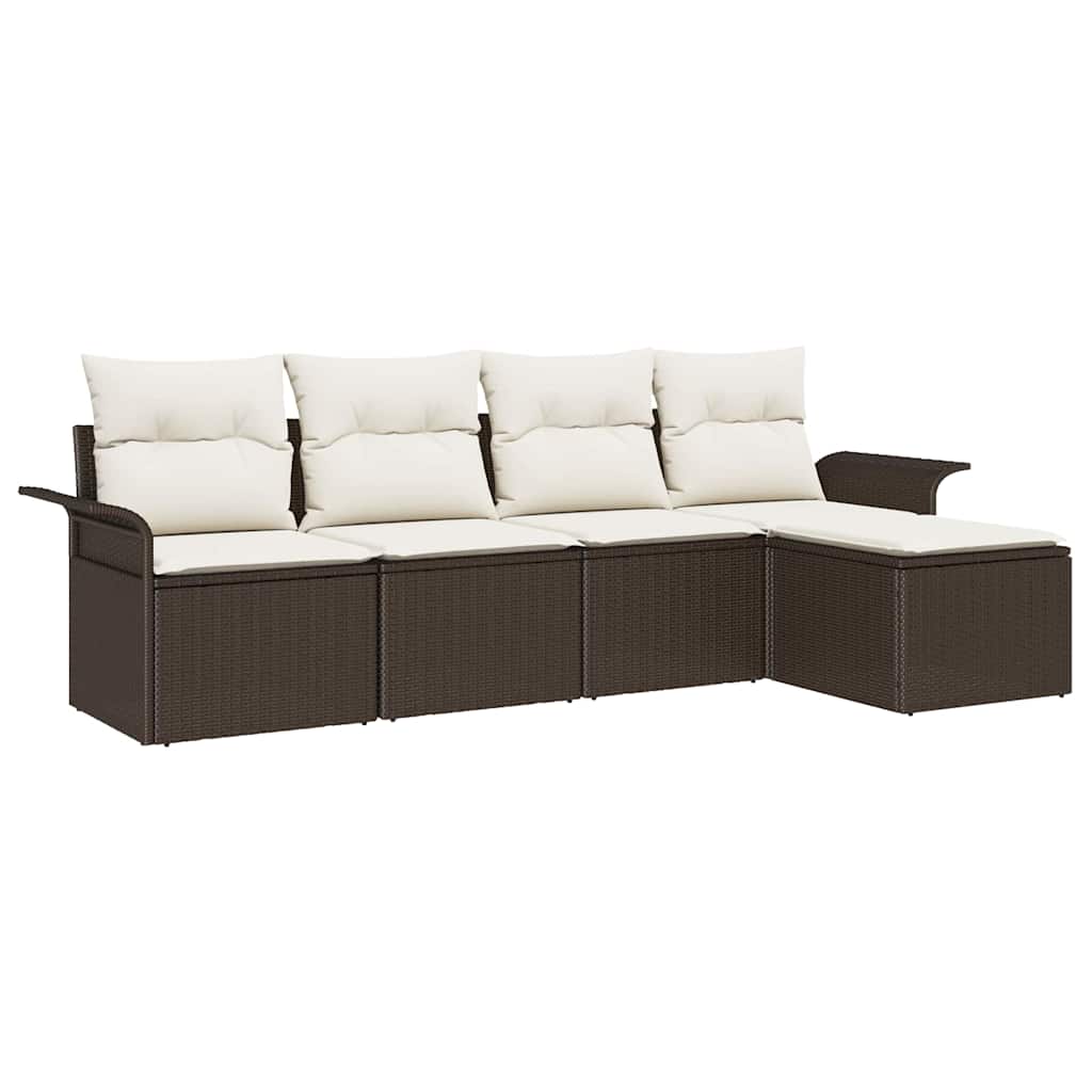 Outdoor-Sofa mit Kissen 5 pcs Braun Poly-Rattan