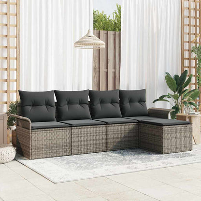 Outdoor-Sofa 5 stk. Grau Poly-Rattan