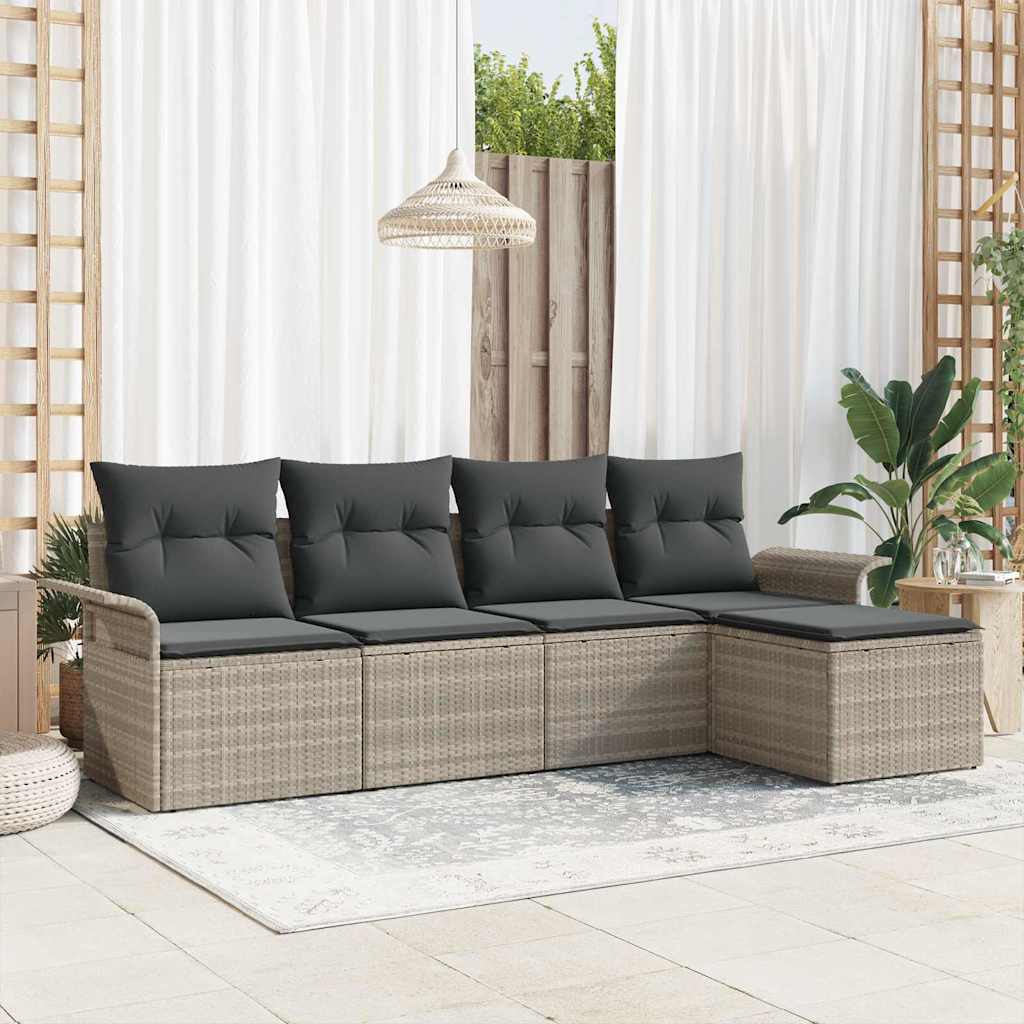 Outdoor-Sofa mit Kissen 5 pcs Hellgrau Poly-Rattan