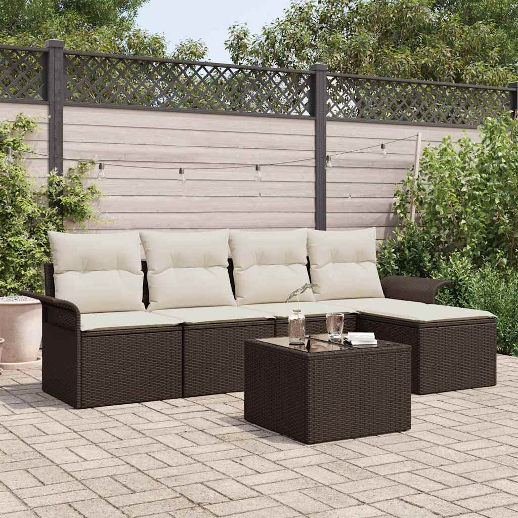 Outdoor-Sofa 6 Stk. Braun Poly-Rattan