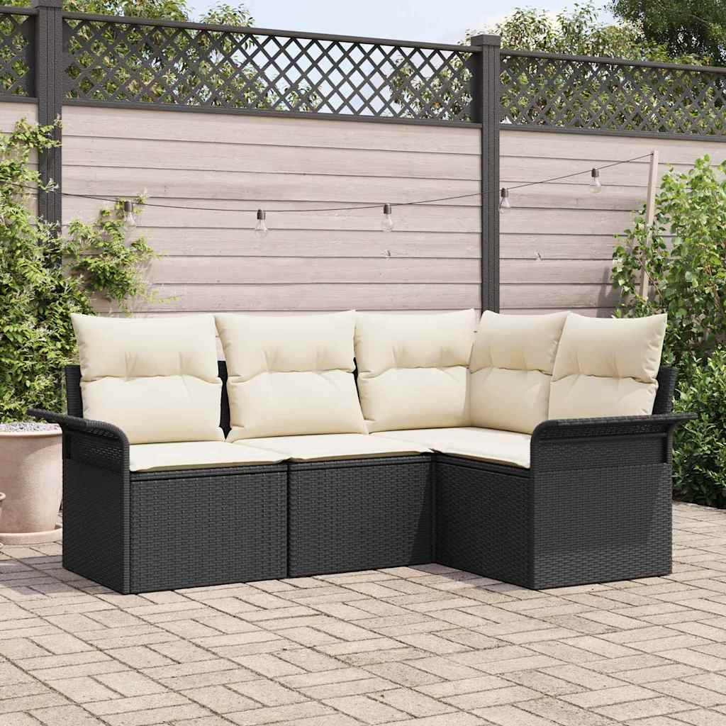Gartensofa-set 4 stk. Schwarz Poly-Rattan