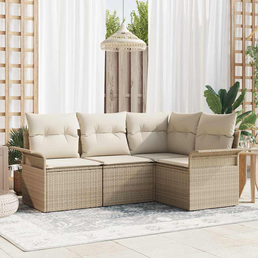 Gartensofa-set 4 stk. Beige Poly-Rattan