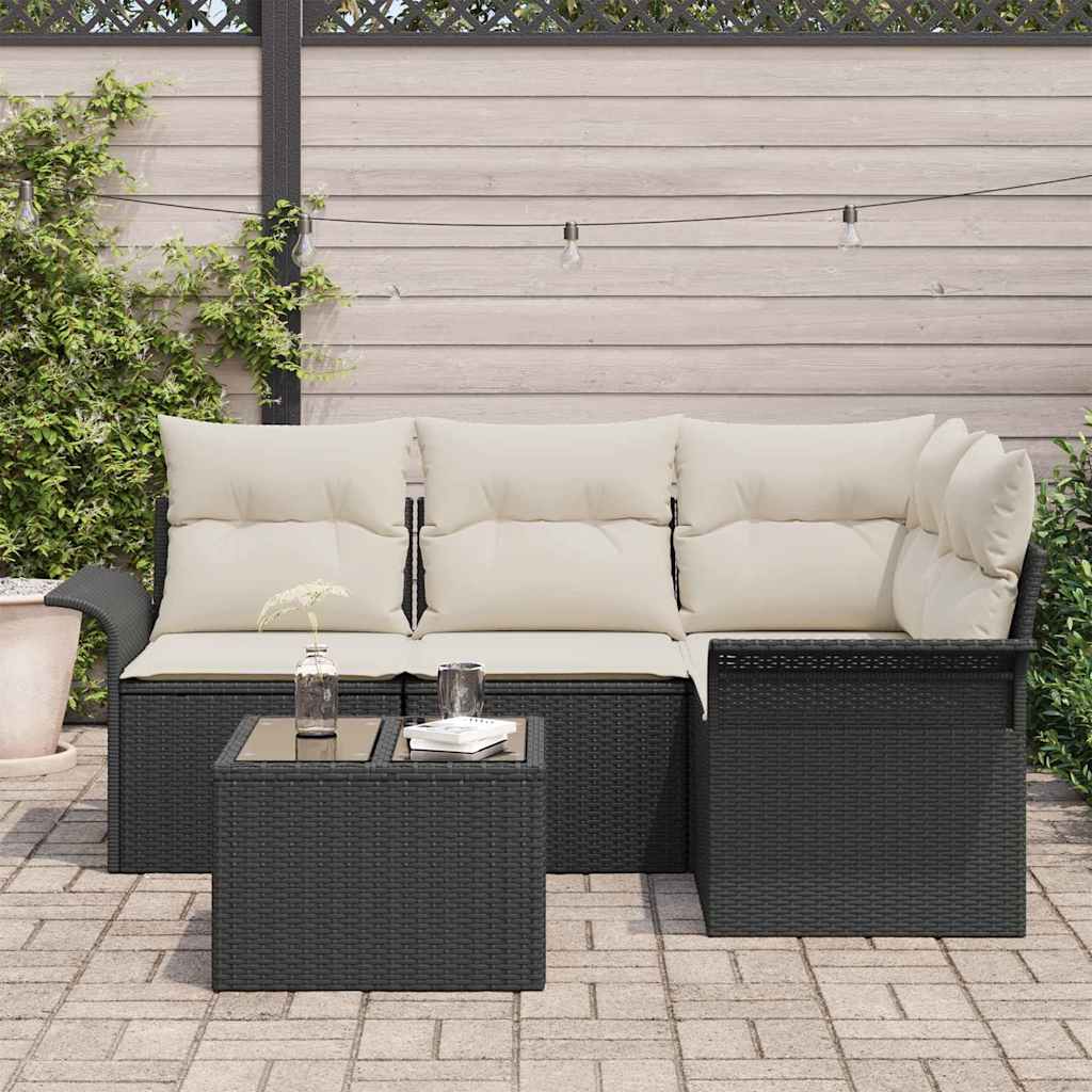 Gartensofa-set 5 stk. Schwarz Poly-Rattan