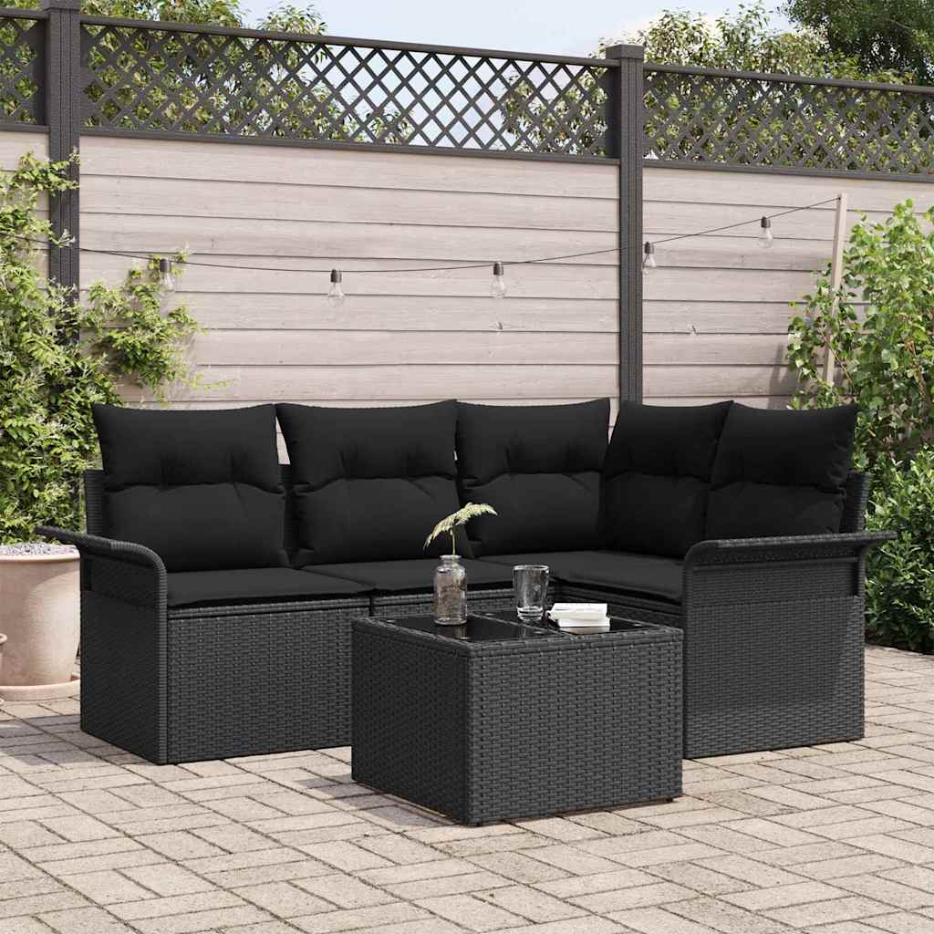 Gartensofa-set 5 stk. Schwarz Poly-Rattan