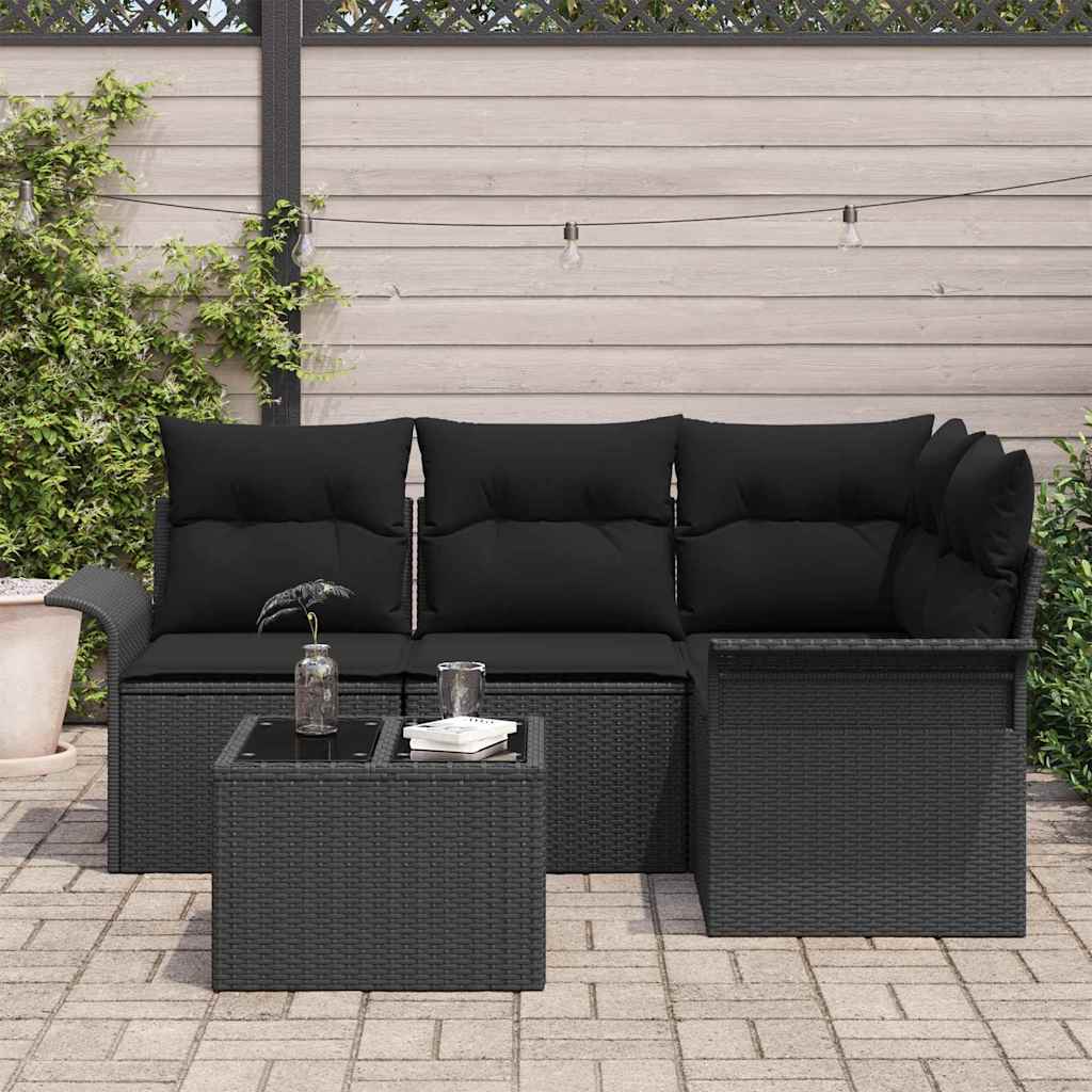 Gartensofa-set 5 stk. Schwarz Poly-Rattan