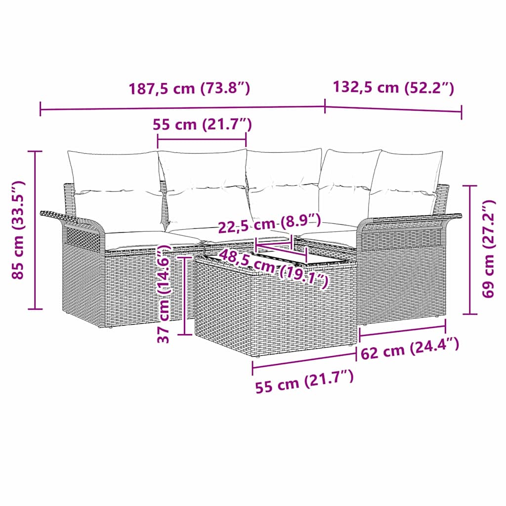 Gartensofa-set 5 stk. Schwarz Poly-Rattan