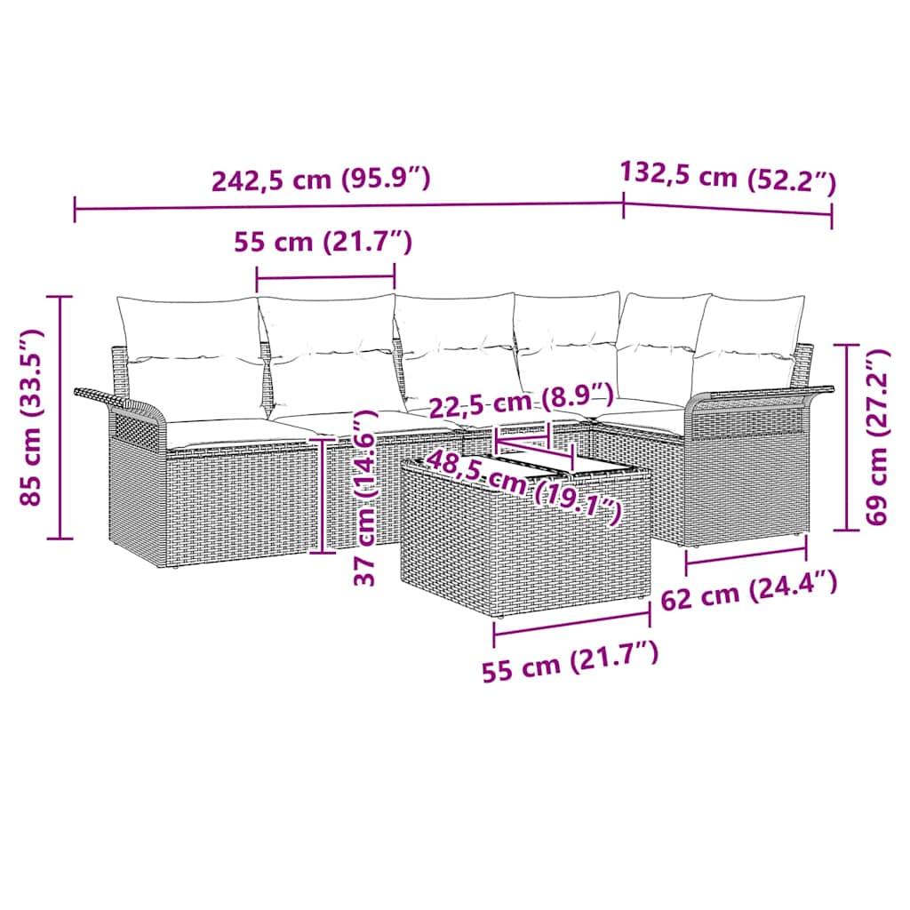 Gartensofa-set 6 Stk. Schwarz Poly-Rattan