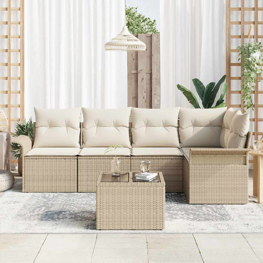 Gartensofa-set 6 Stk. Beige Poly-Rattan