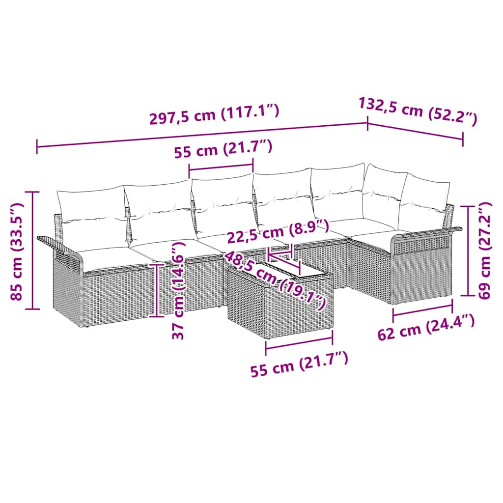 Gartensofa-set 7 stk. Braun Poly-Rattan