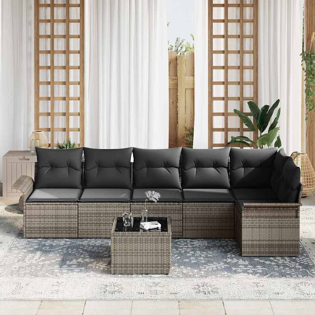 Gartensofa-set 7 Stk. Grau Poly-Rattan