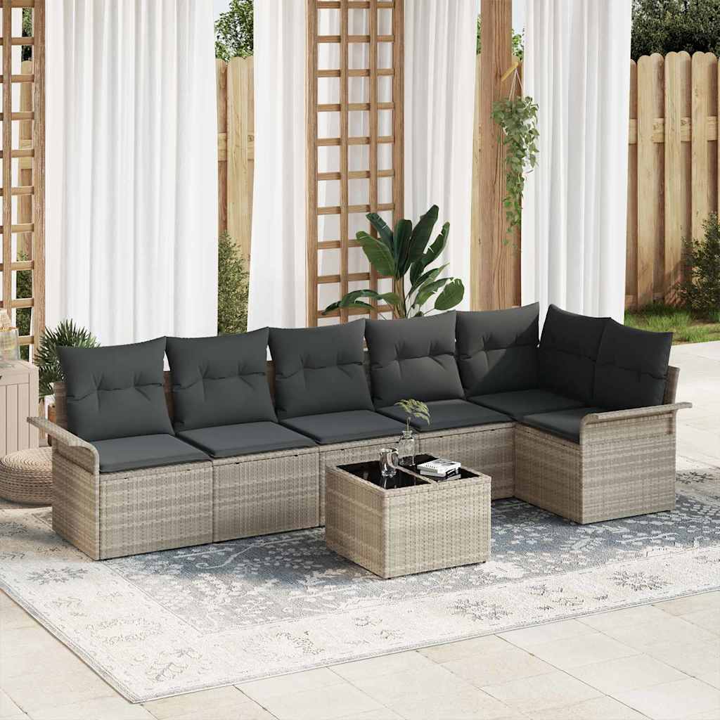 Gartensofa-set mit Kissen 7 pcs Hellgrau Poly-Rattan
