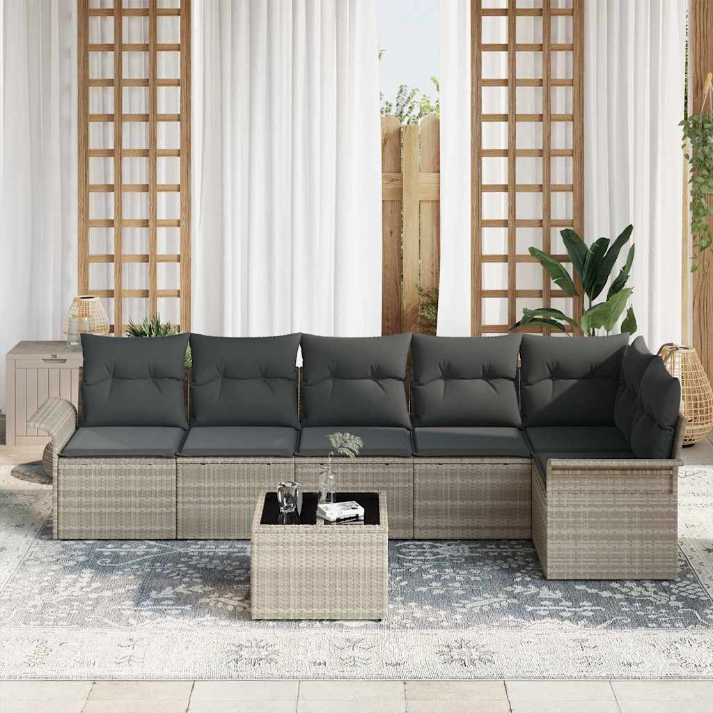 Gartensofa-set mit Kissen 7 pcs Hellgrau Poly-Rattan