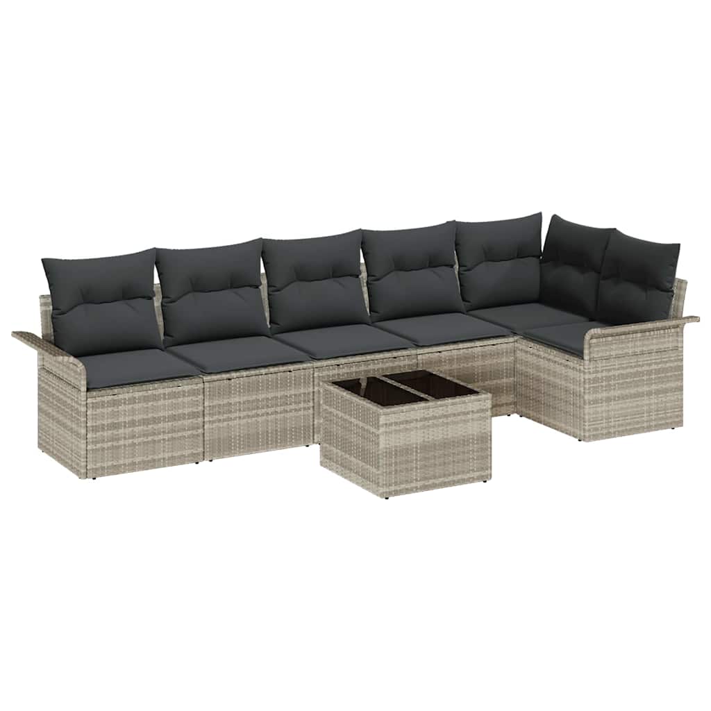 Gartensofa-set mit Kissen 7 pcs Hellgrau Poly-Rattan