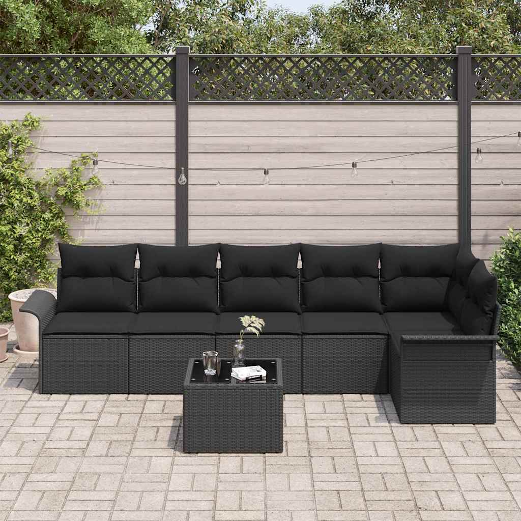 Gartensofa-set 7 stk. Schwarz Poly-Rattan