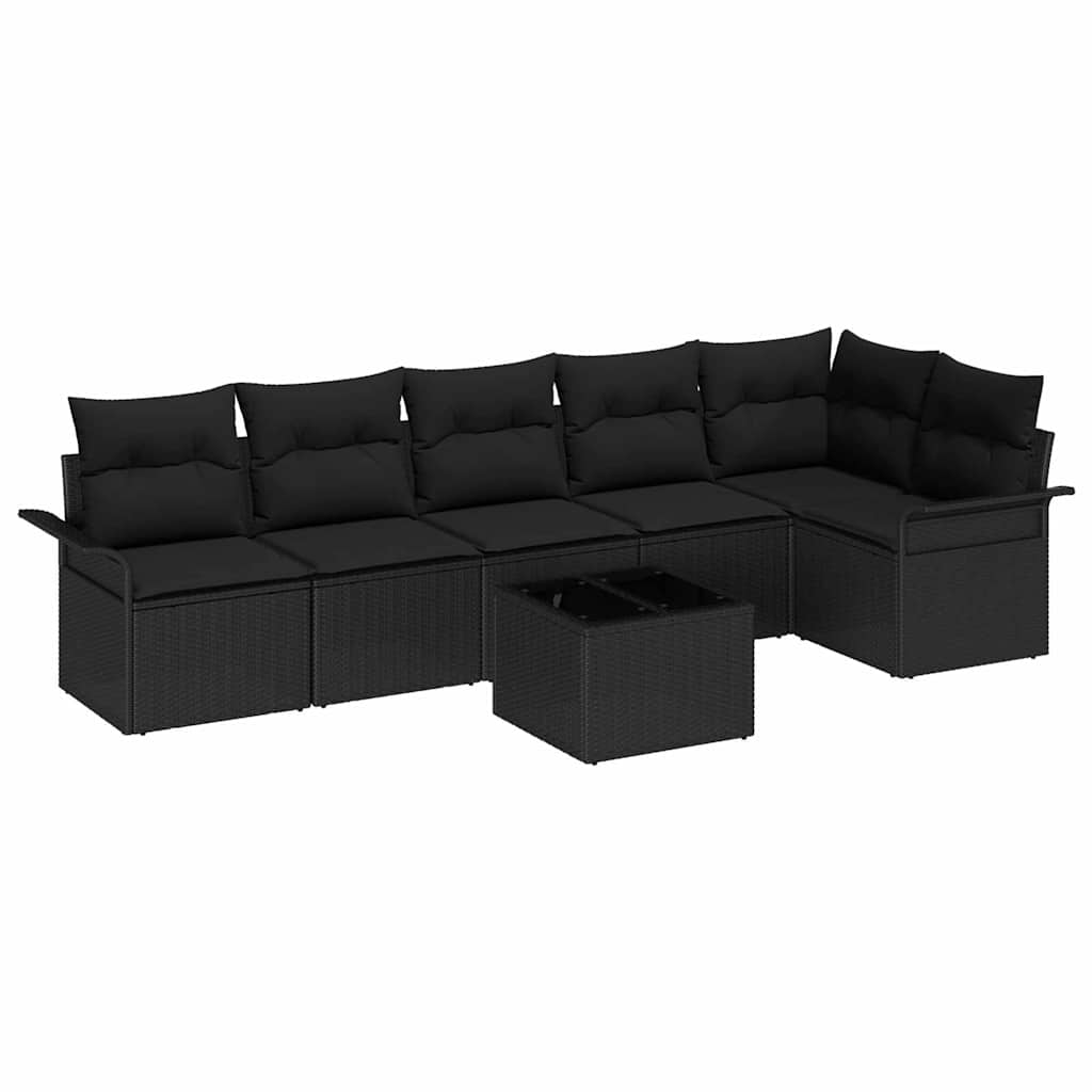 Gartensofa-set 7 stk. Schwarz Poly-Rattan