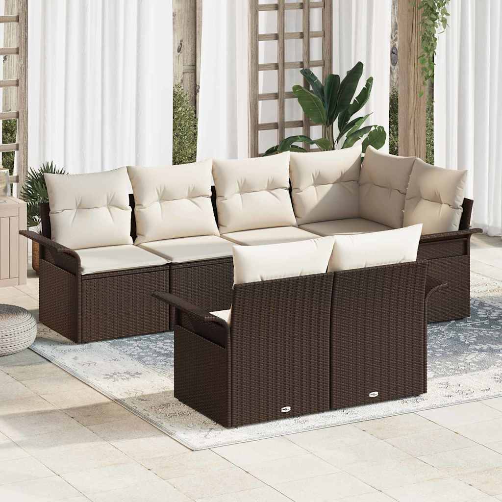 Gartensofa-set 7 Stk. Braun Poly-Rattan