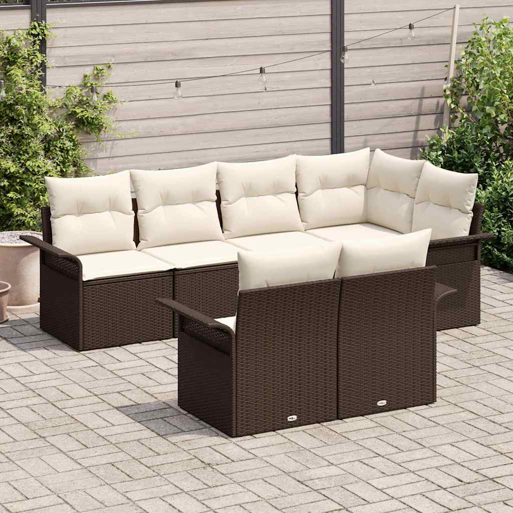 Gartensofa-set mit Kissen 7 pcs Braun Poly-Rattan