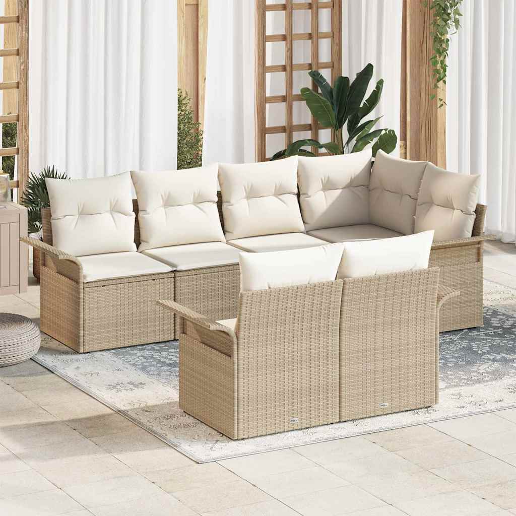 Gartensofa-set 7 stk. Beige Poly-Rattan