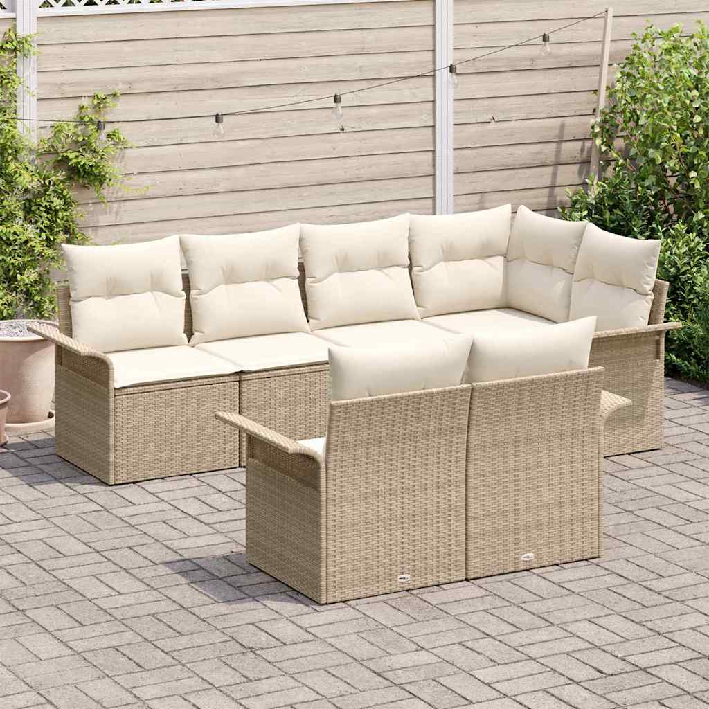 Gartensofa-set 7 stk. Beige Poly-Rattan
