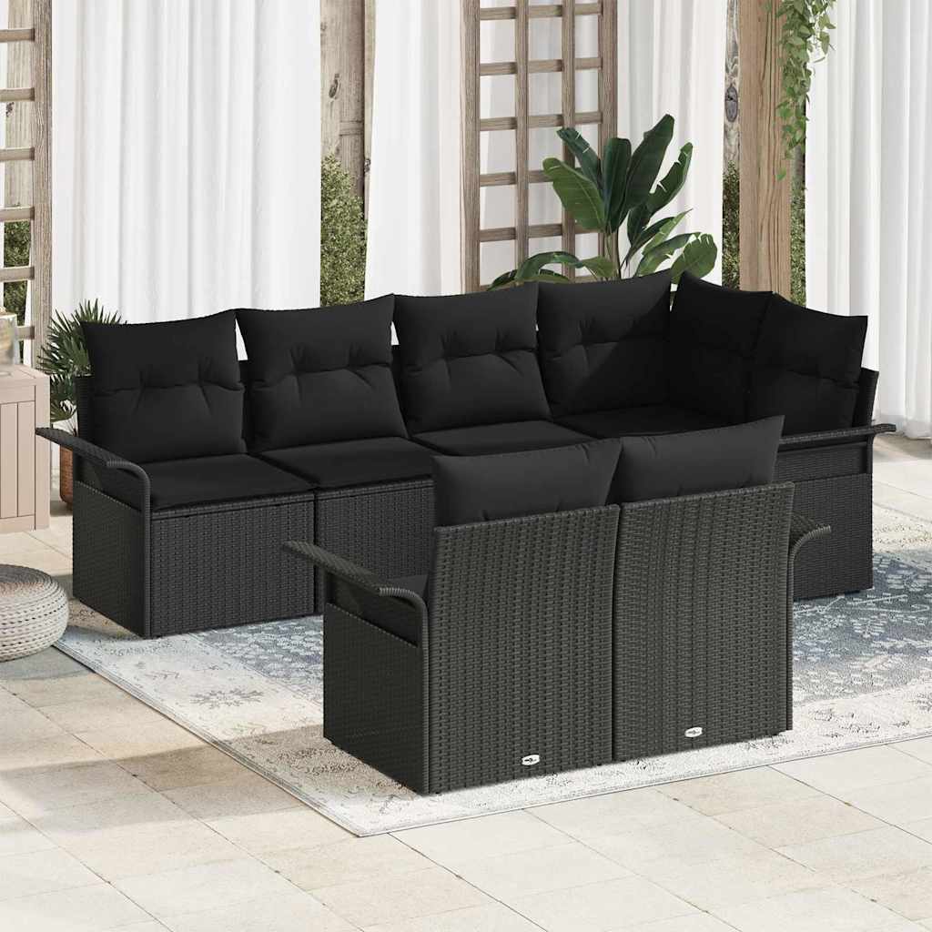 Gartensofa-set 7 stk. Schwarz Poly-Rattan