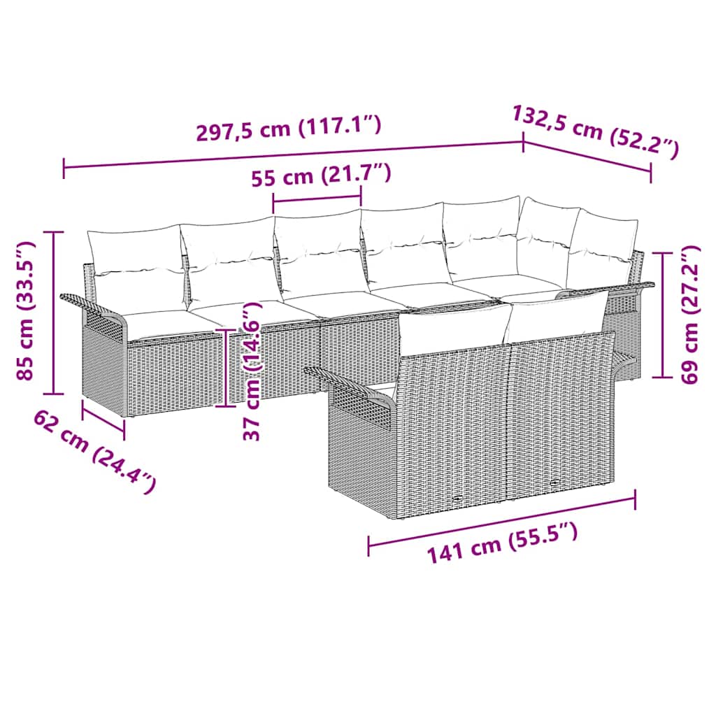 Gartensofa-set 8 stk. Grau Poly-Rattan