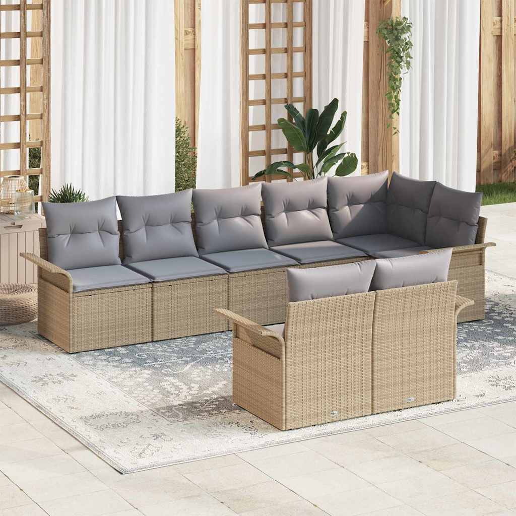 Gartensofa-set mit Kissen 8 pcs Beige Poly-Rattan