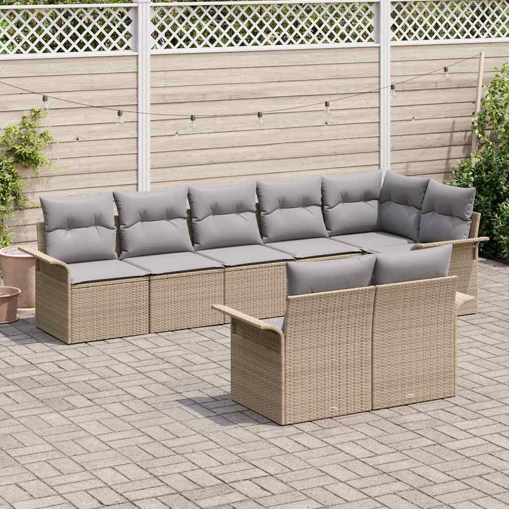 Gartensofa-set mit Kissen 8 pcs Beige Poly-Rattan