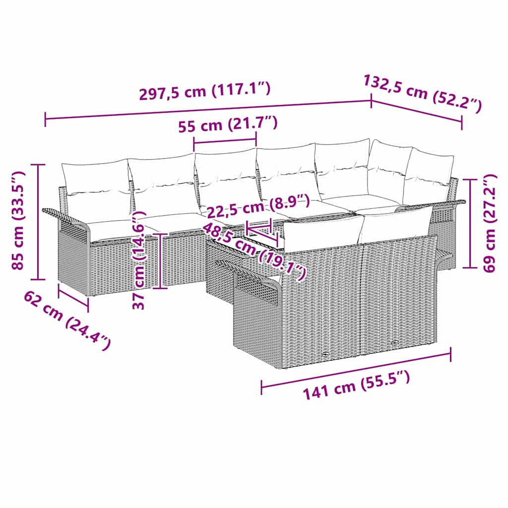 Gartensofa-set 9 stk. Braun Poly-Rattan
