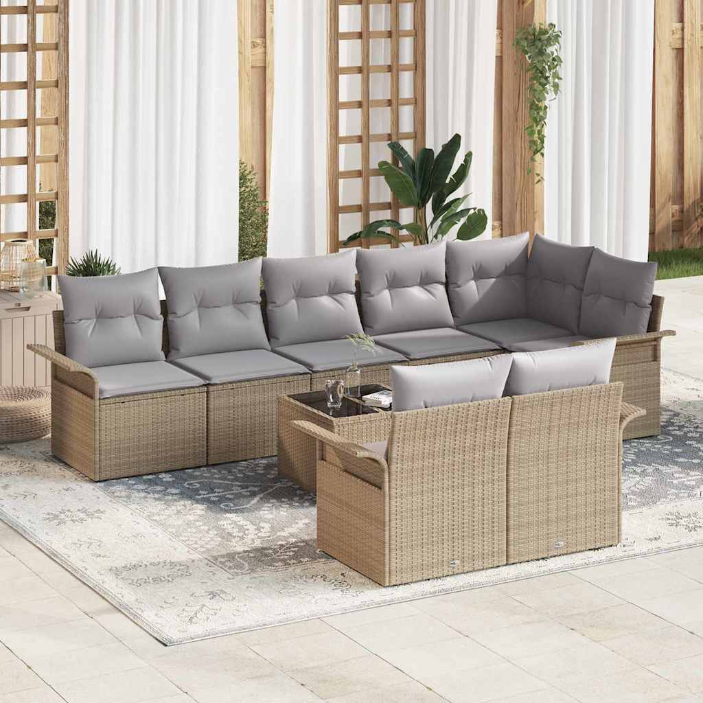 Gartensofa-set mit Kissen 9 pcs Beige Poly-Rattan