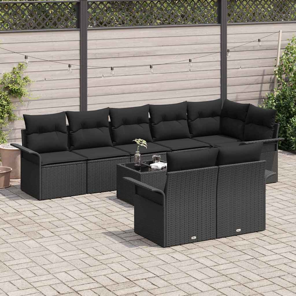Gartensofa-set 9 stk. Schwarz Poly-Rattan
