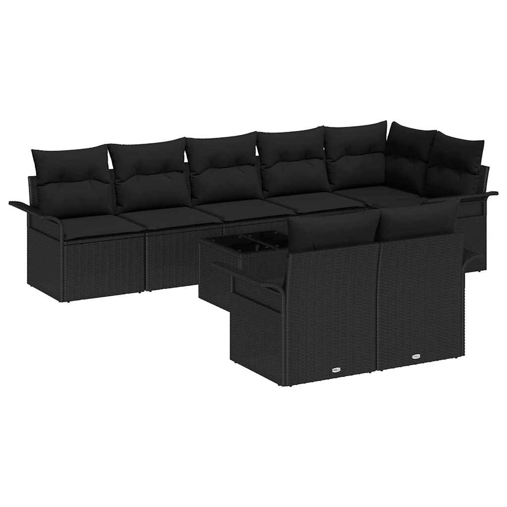 Gartensofa-set 9 stk. Schwarz Poly-Rattan