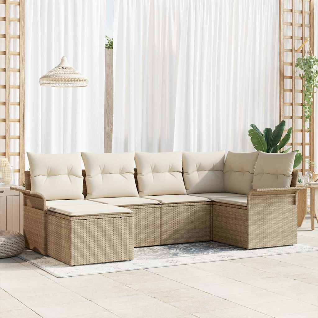 Gartensofa-set 6 stk. Beige Poly-Rattan