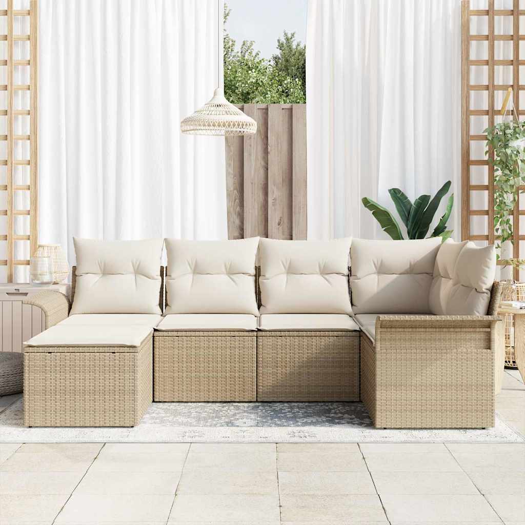 Gartensofa-set 6 stk. Beige Poly-Rattan