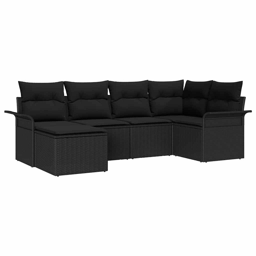 Gartensofa-set 6 stk. Schwarz Poly-Rattan