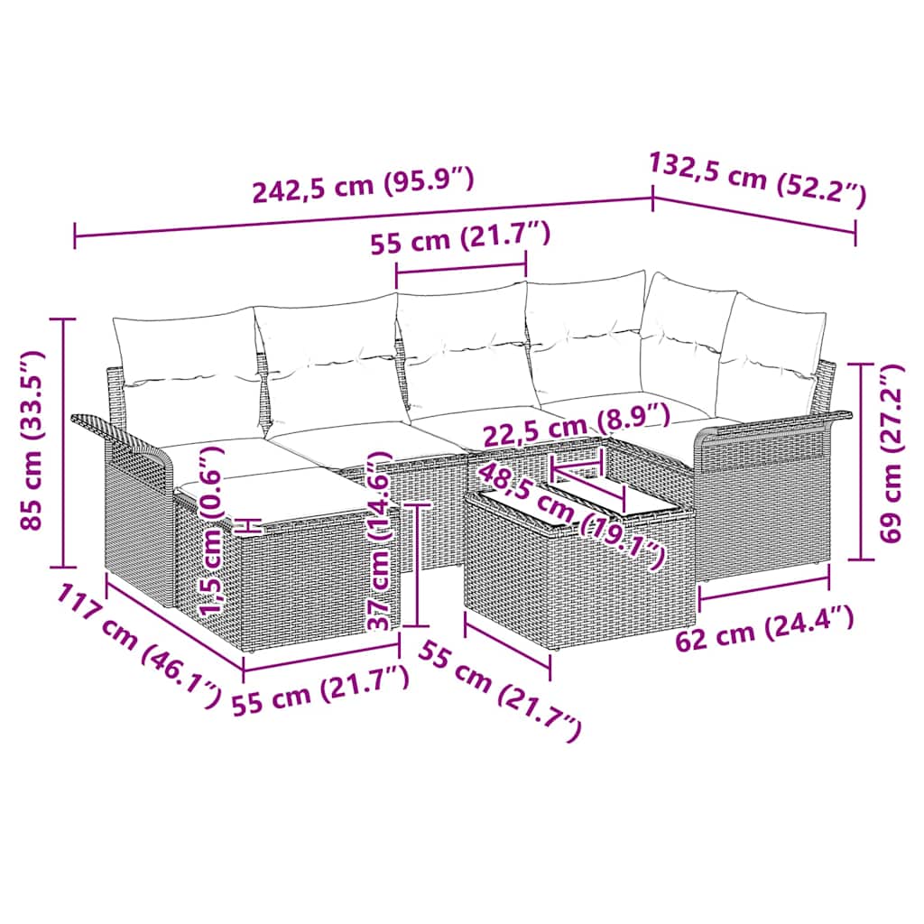 Gartensofa-set 7 stk. Braun Poly-Rattan