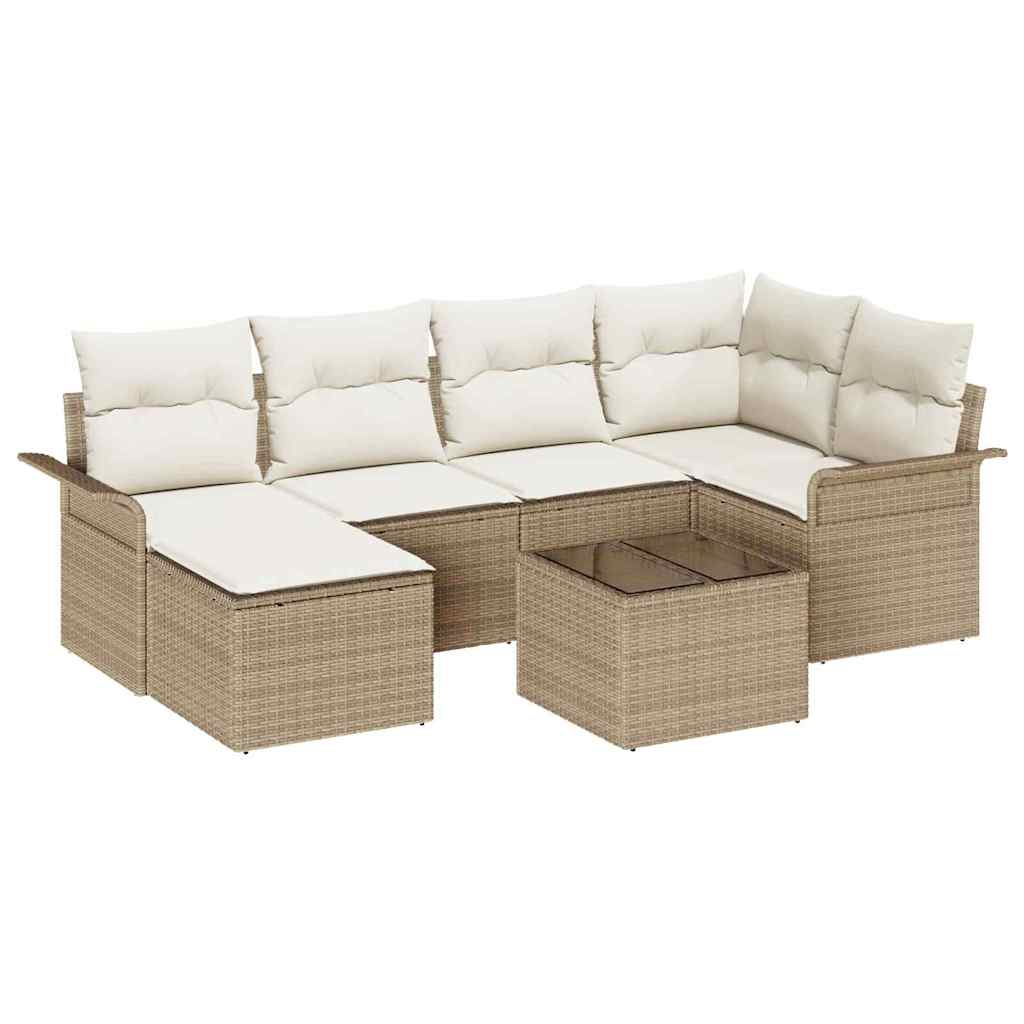 Gartensofa-set 7 stk. Beige Poly-Rattan