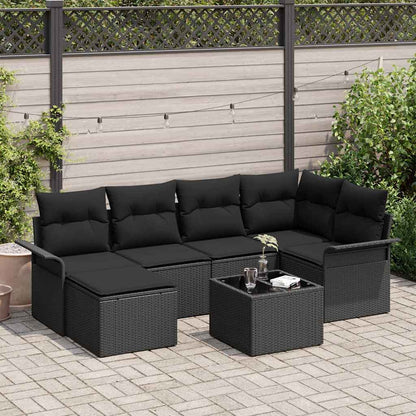 Gartensofa-set 7 stk. Schwarz Poly-Rattan
