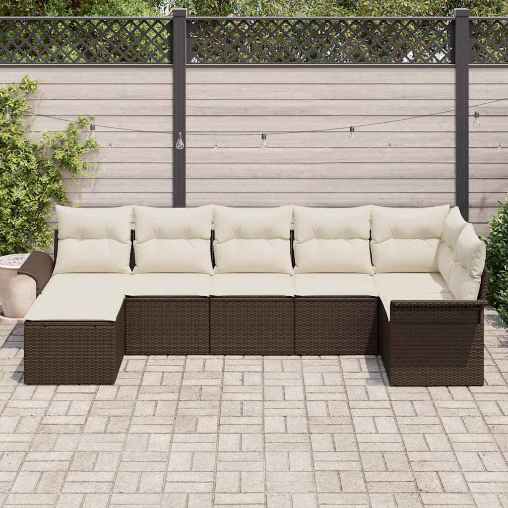 Gartensofa-set mit Kissen 7 pcs Braun Poly-Rattan
