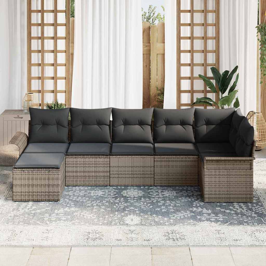 Gartensofa-set 7 stk. Grau Poly-Rattan